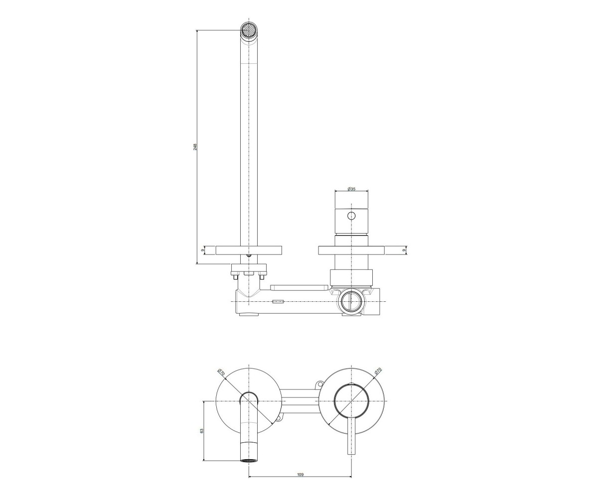 Настенный смеситель для раковины  LIGHT LIG106BO70:Чертеж 