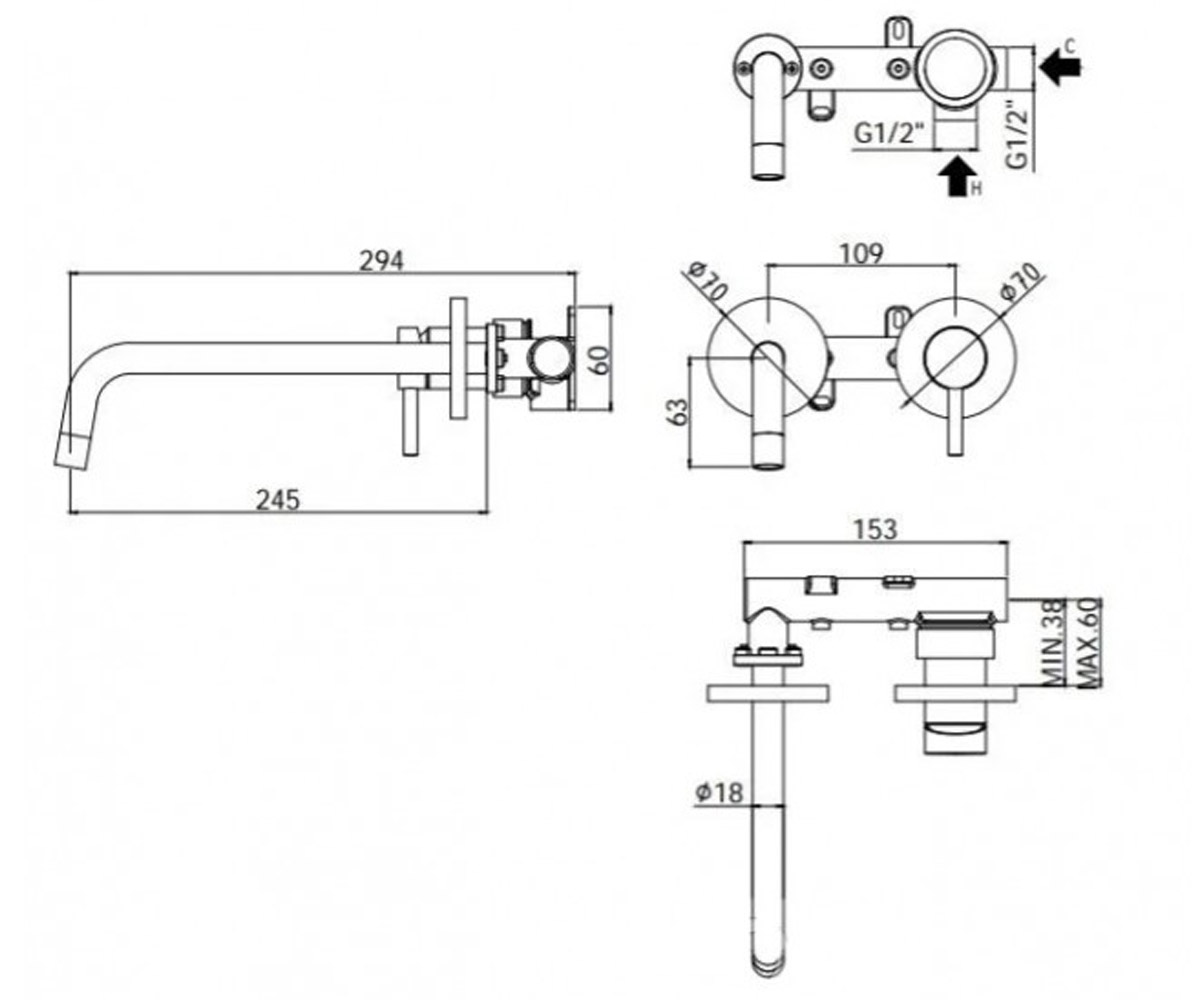 Настенный смеситель для раковины  LIGHT LIG106NO70:Чертеж 