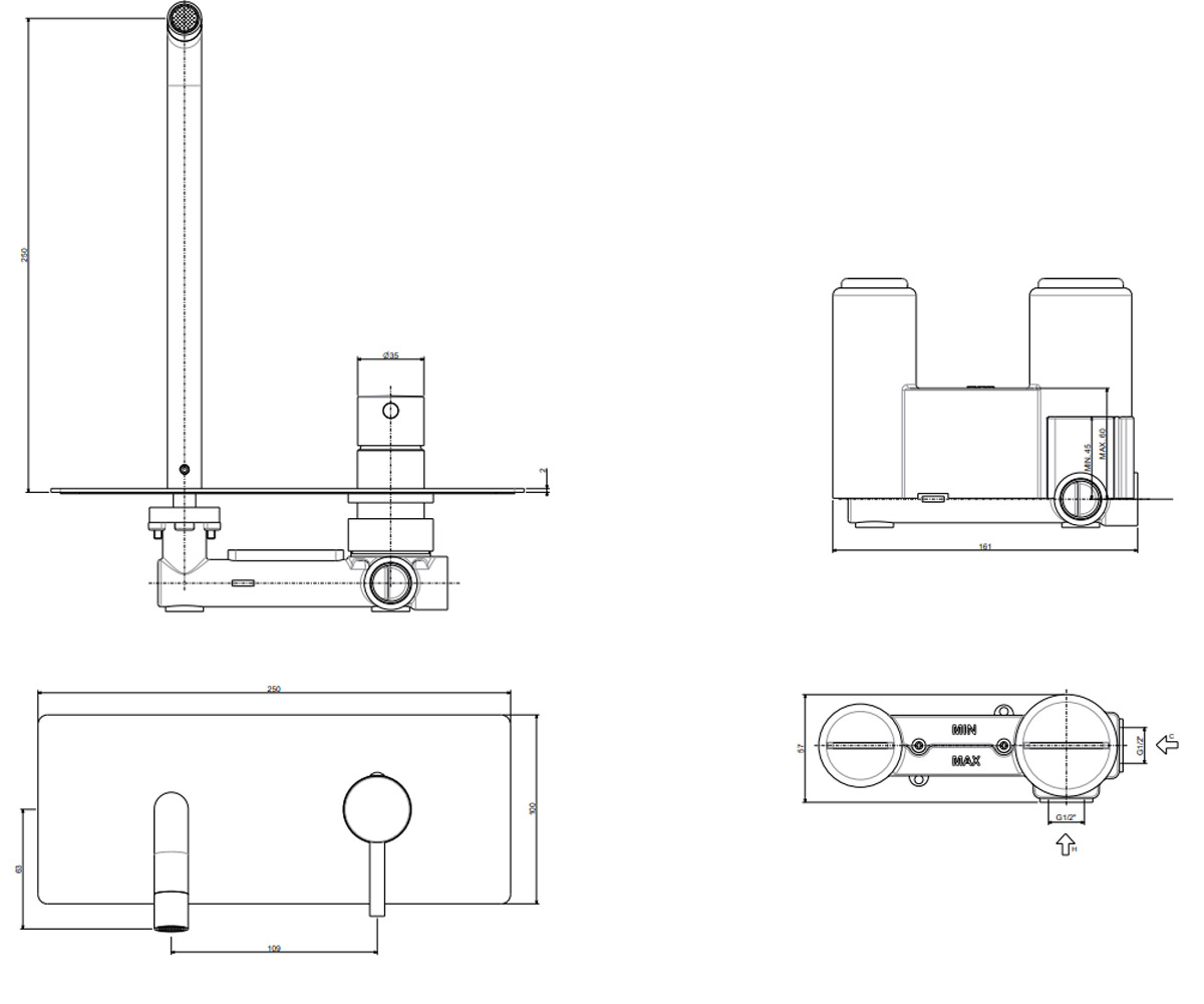 Настенный смеситель  LIGHT LIG106NO:Чертеж 