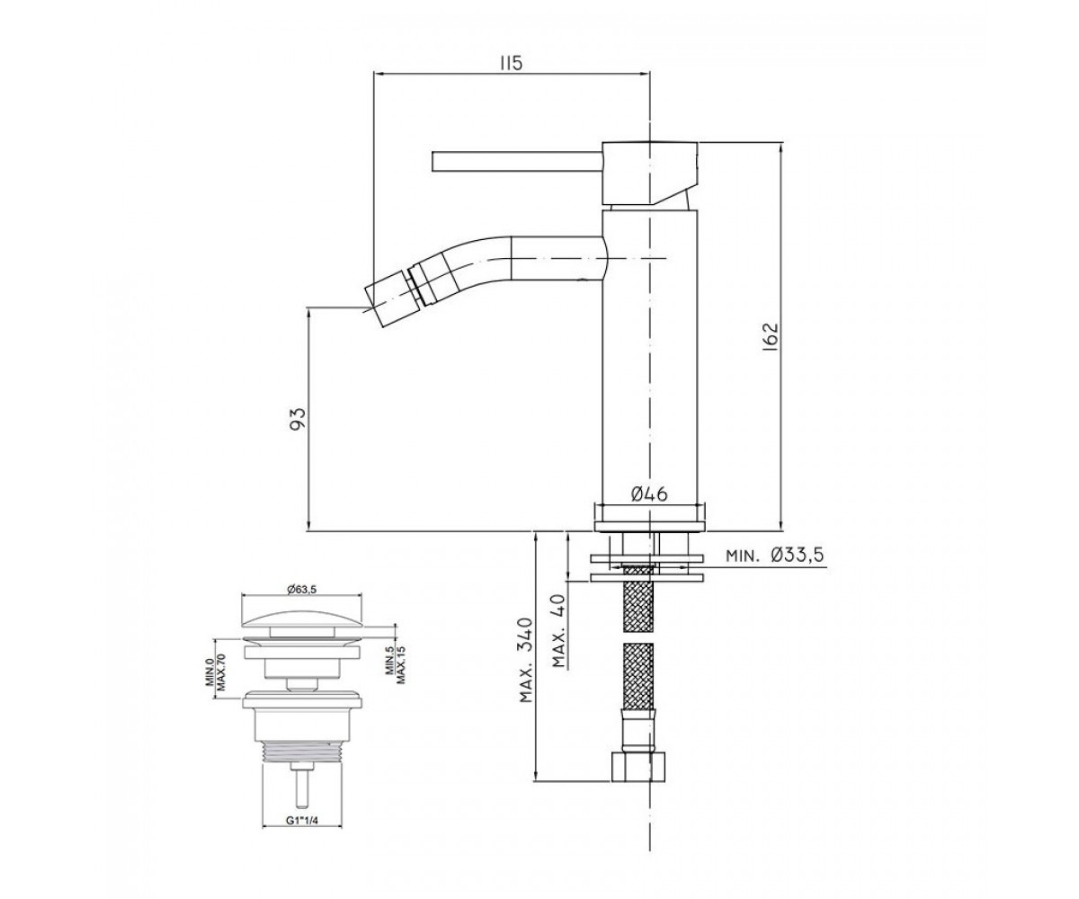 Смеситель для биде  LIGHT LIG131KNO:Чертеж 