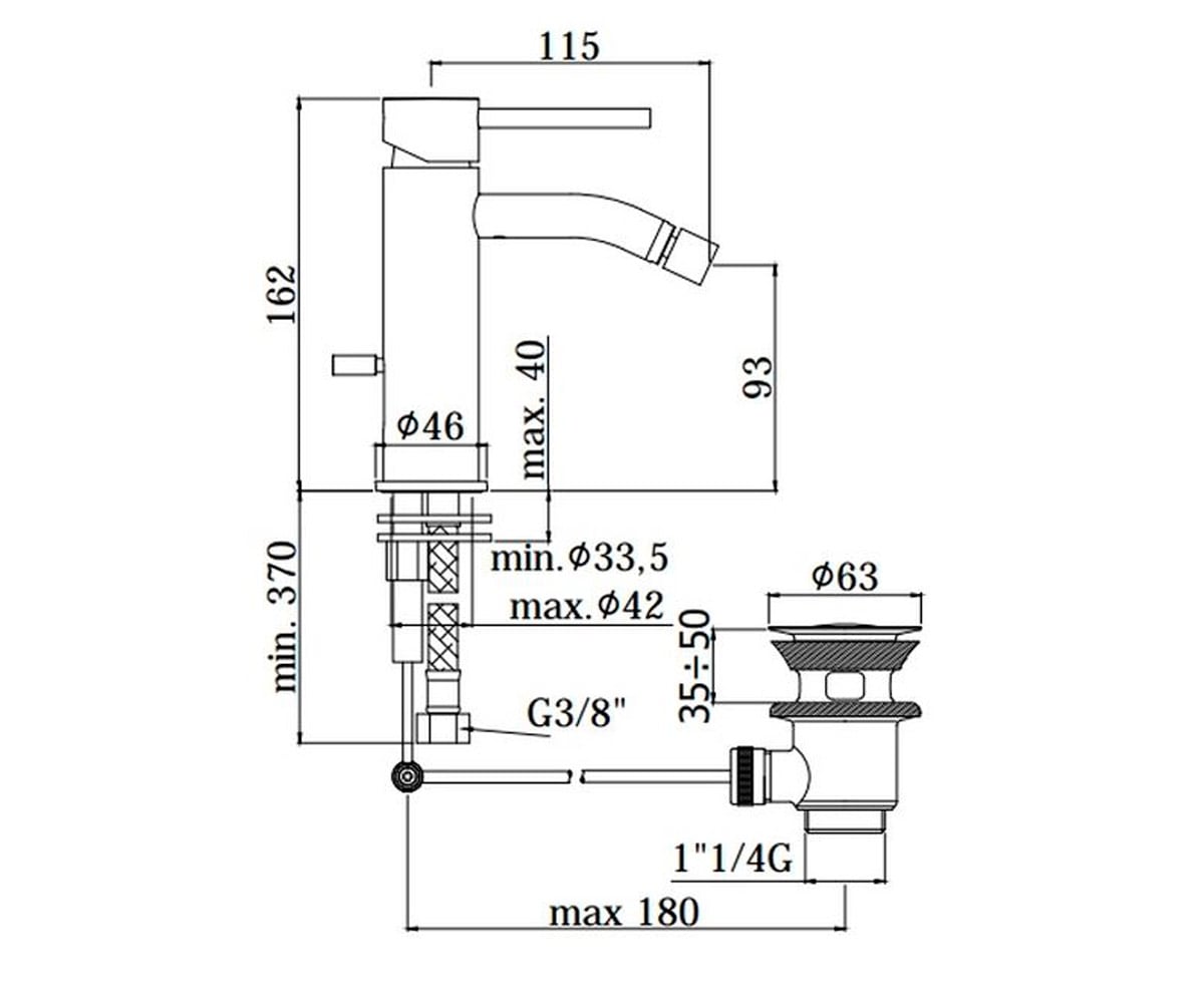 Смеситель с донным клапаном  LIGHT LIG135CR:Чертеж 