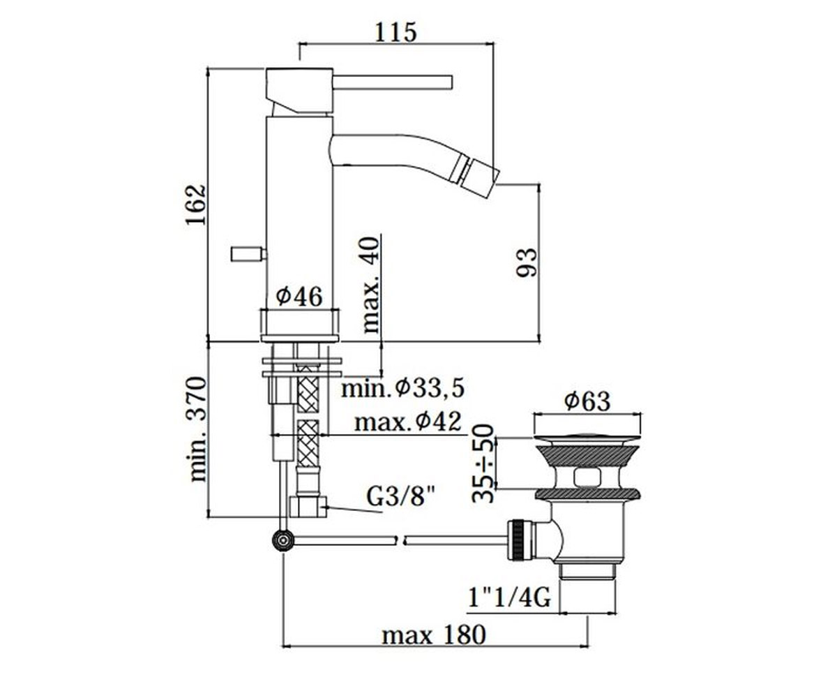 Смеситель с донным клапаном  LIGHT LIG135ST:Чертеж 