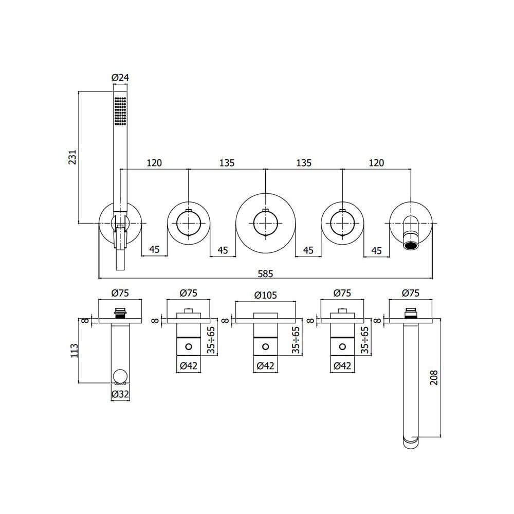 Смеситель для ванны и душа  MODULAR BOX MDE001ST:Чертеж 