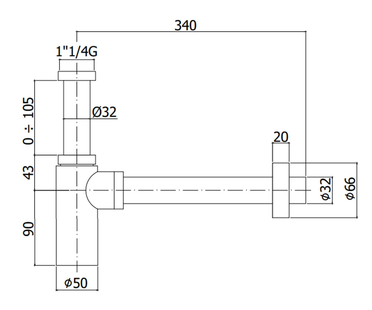 Сифон для раковины  LIGHT ZACC240NO:Чертеж 