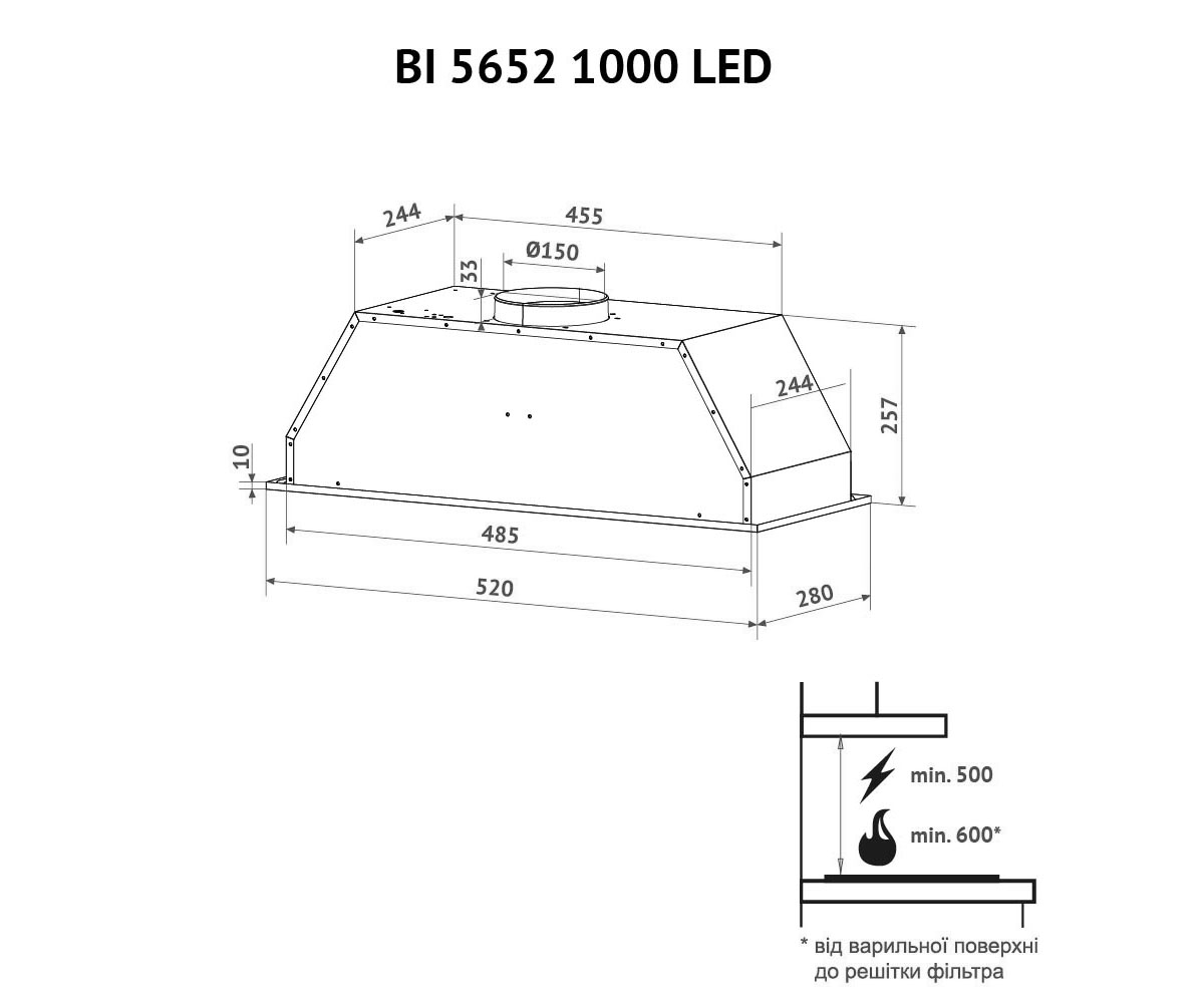 Вытяжка полновстраиваемая  BI 5652 BL 1000 LED:Чертеж 