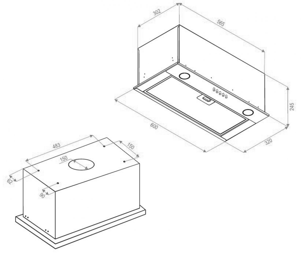 Кухонная вытяжка  LANTERNE BI 6812 W LED:Чертеж 