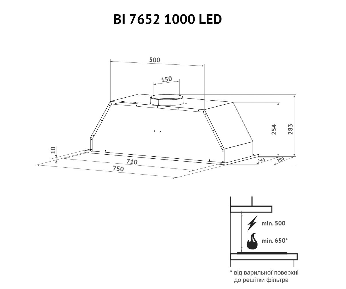 Вытяжка встраиваемая  BI 7652 BL 1000 LED:Чертеж 