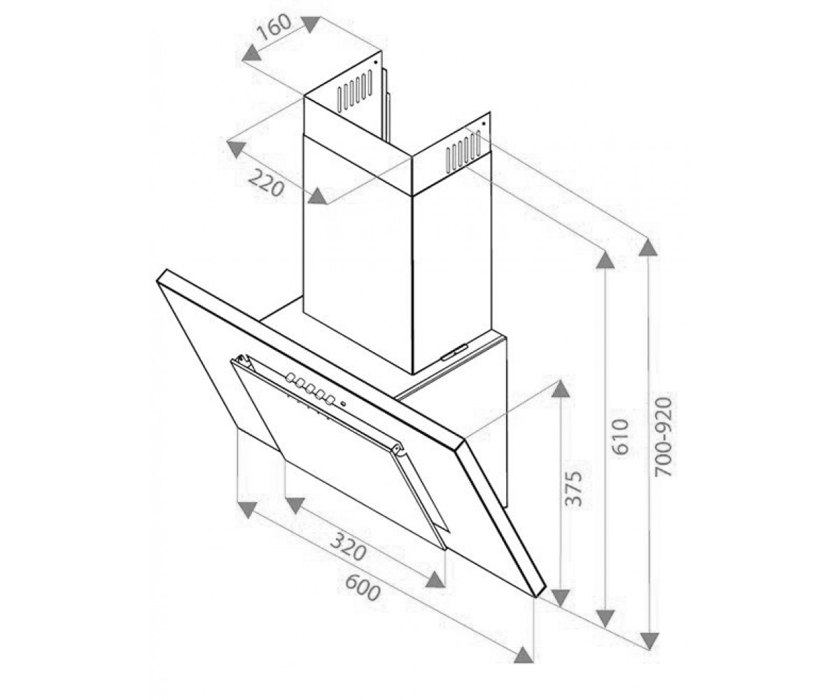 Наклонная кухонная вытяжка  FIDEO DN 6171 BL INOX LINE:Чертеж 