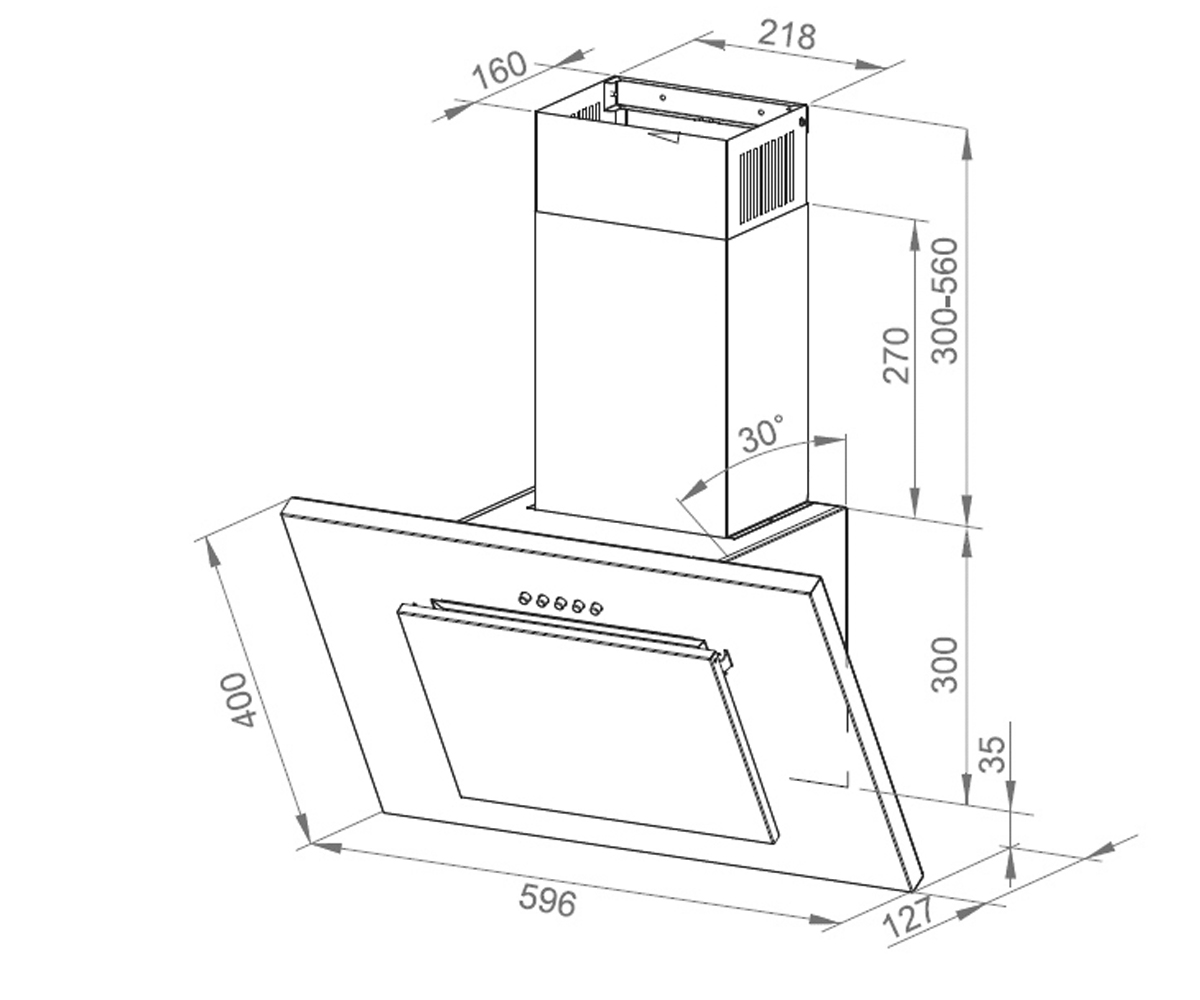 Вытяжка наклонная 1000м3/час  FIDEO DN 6671 A 1000 BL:Чертеж 