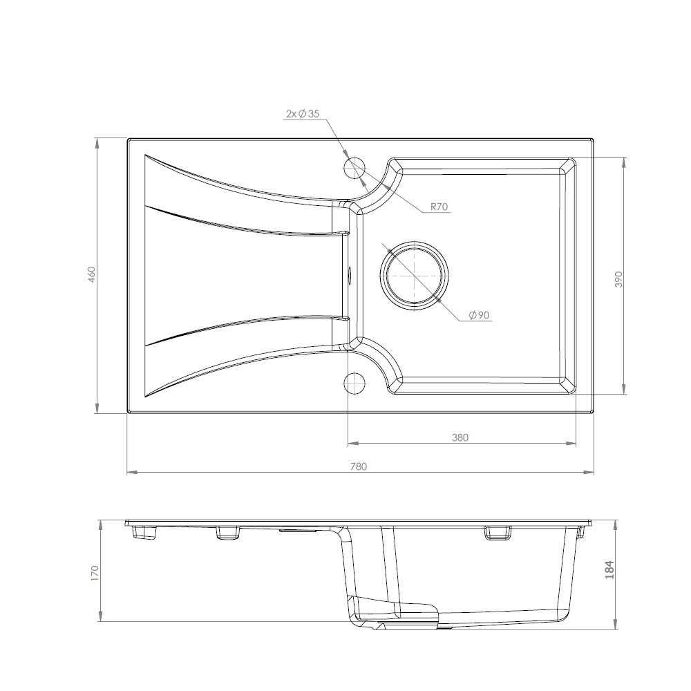 Кухонная мойка  FELICINETTO PGF 114-78 WHITE:Чертеж 