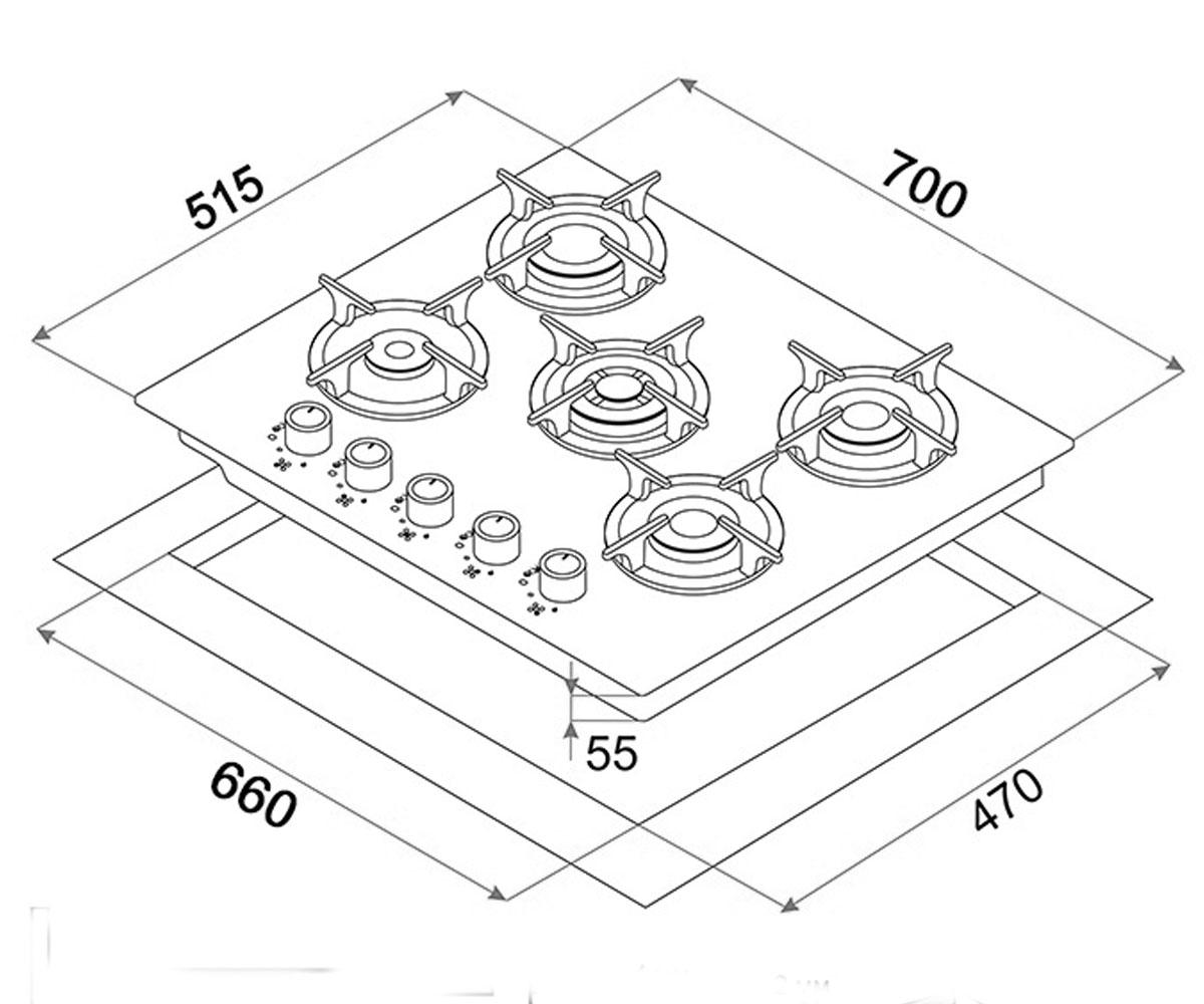 Печка с wok конфоркой  ZERO HGG 71643 BL:Чертеж 