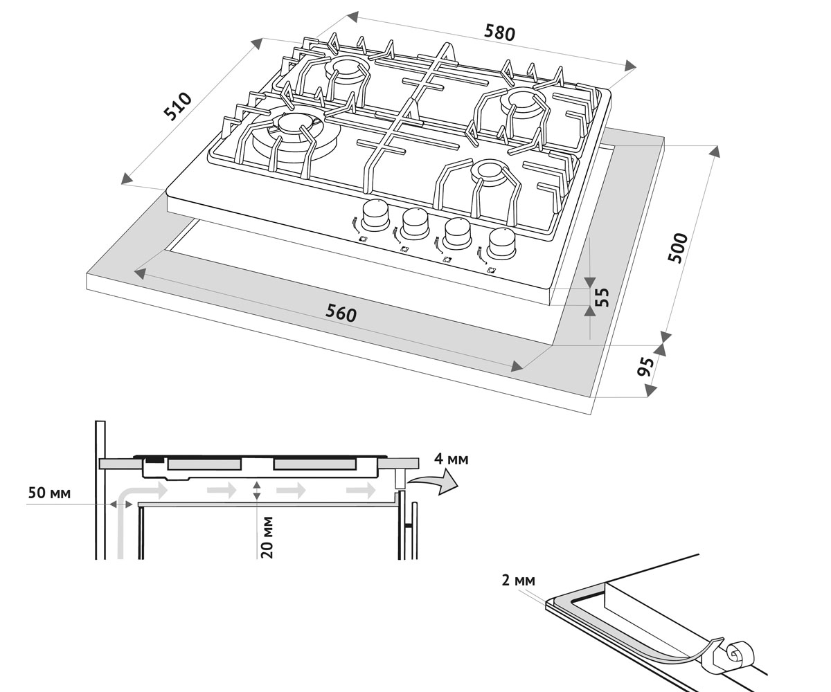 Варочная поверхность  RINETTE HGM 61220 I:Чертеж 