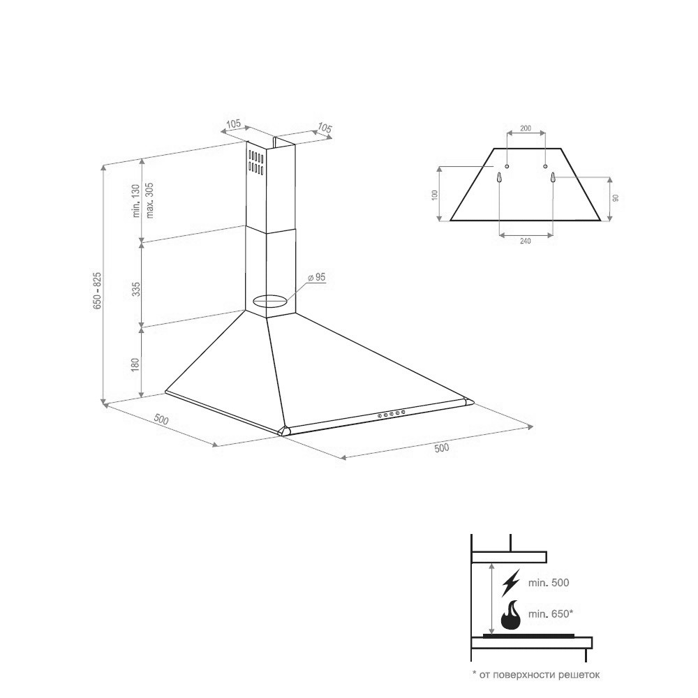 Кухонная вытяжка  CAMPANELE K 511 I:Чертеж 