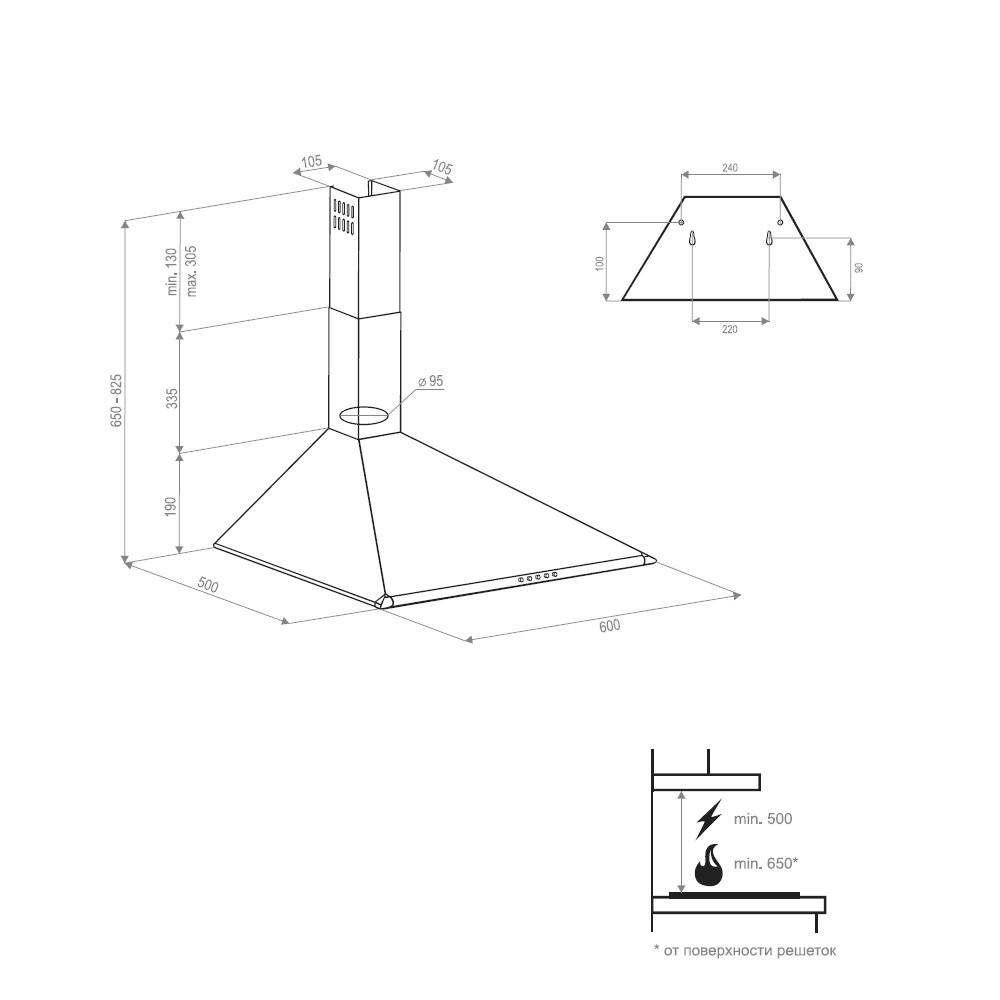 Кухонная вытяжка  CAMPANELE K 610 BL:Чертеж 
