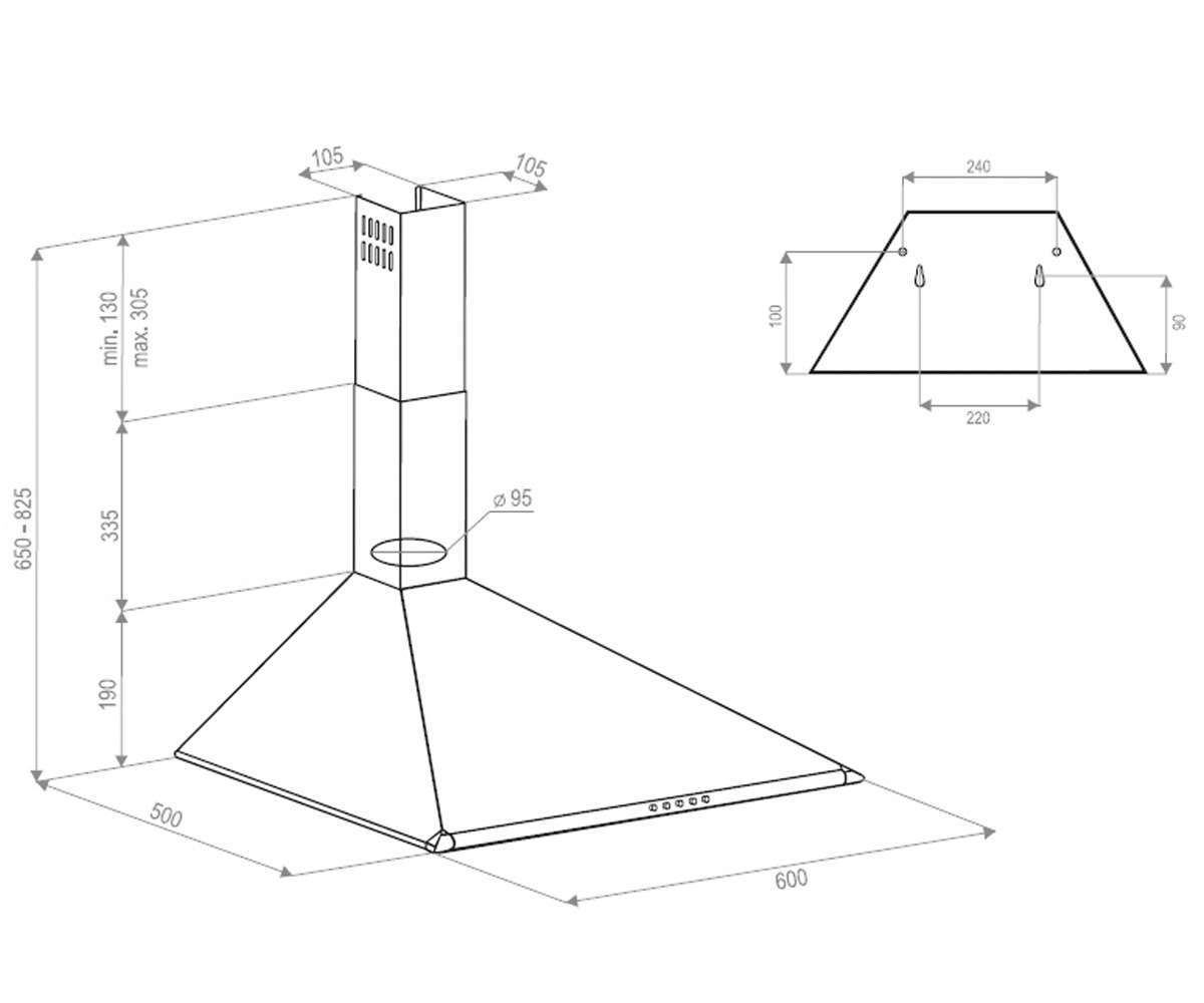 Кухонная вытяжка  CAMPANELE K 610 BR:Чертеж 