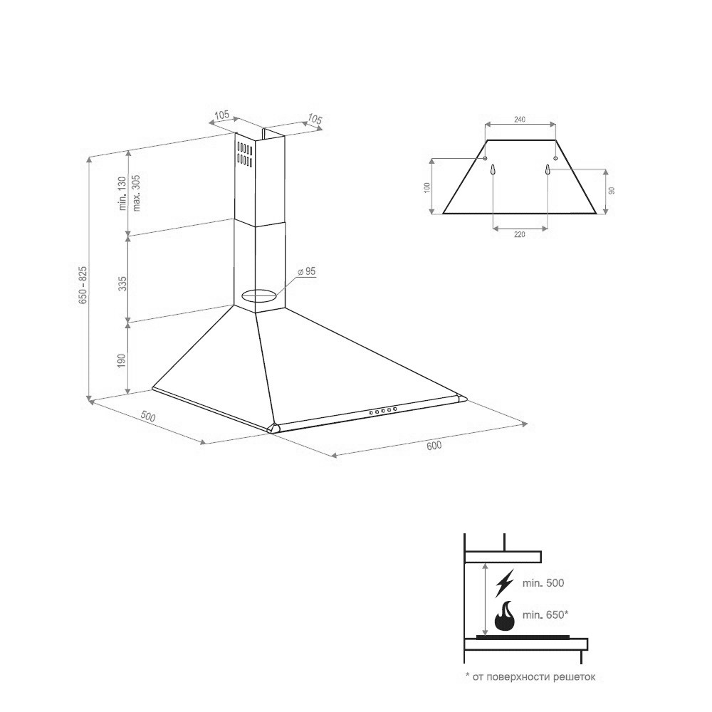 Кухонная вытяжка  CAMPANELE K 611 I:Чертеж 