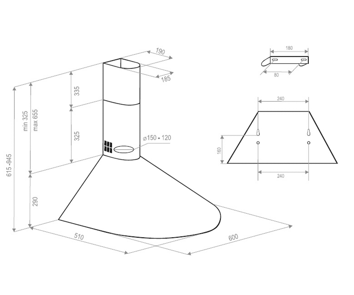 Кухонная вытяжка  CAMPANELE KR 6412 I LED:Чертеж 