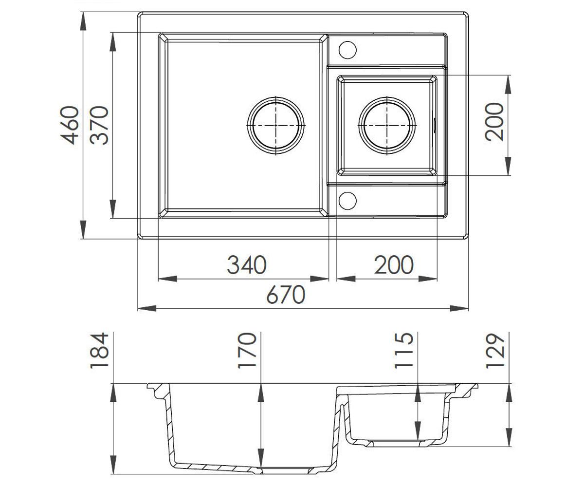 Кухонная мойка  GRANZE PGG 5061-67 GREY METALLIC:Чертеж 