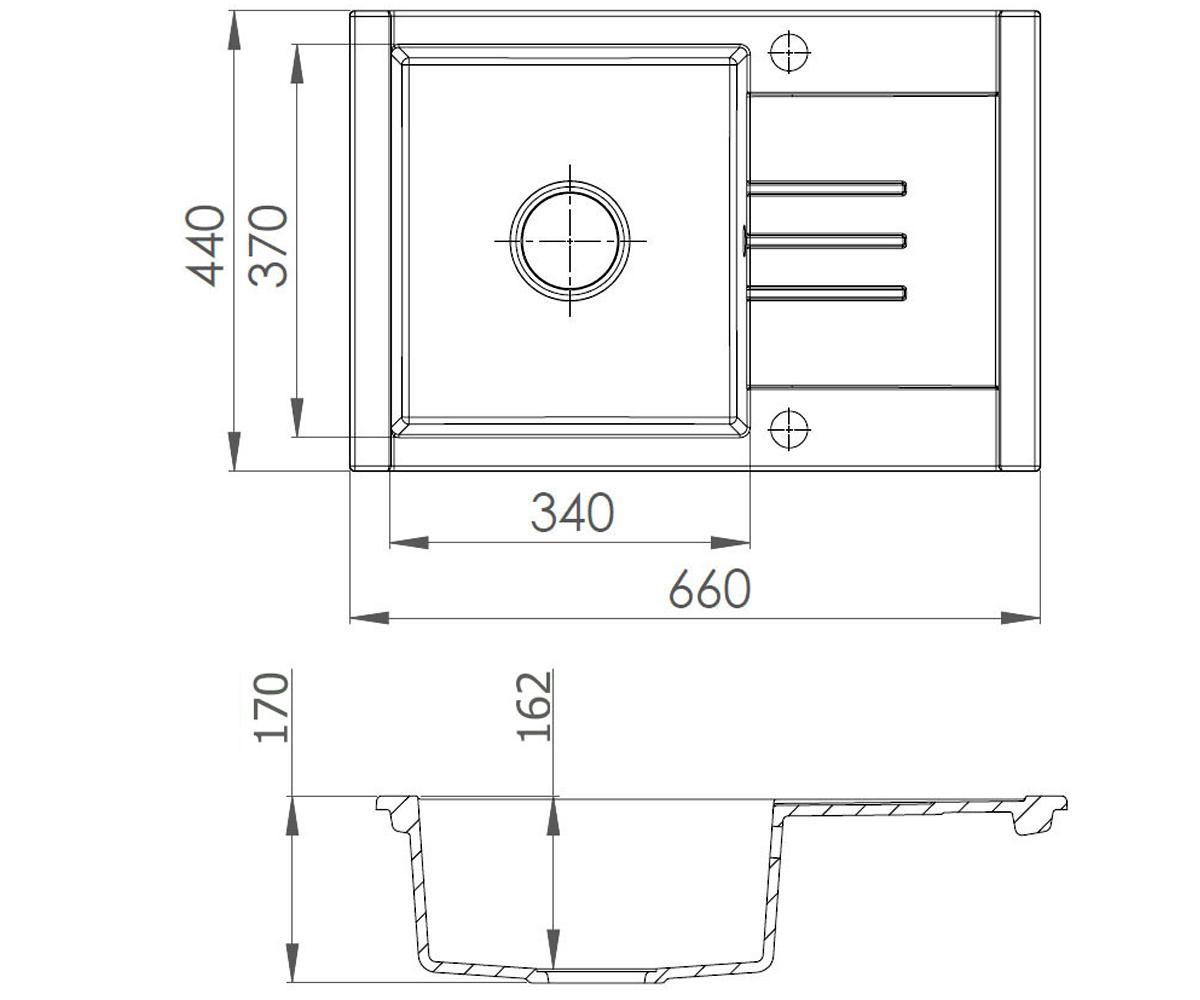 Кухоннаям мойка  PGT 134-66 WHITE:Чертеж 
