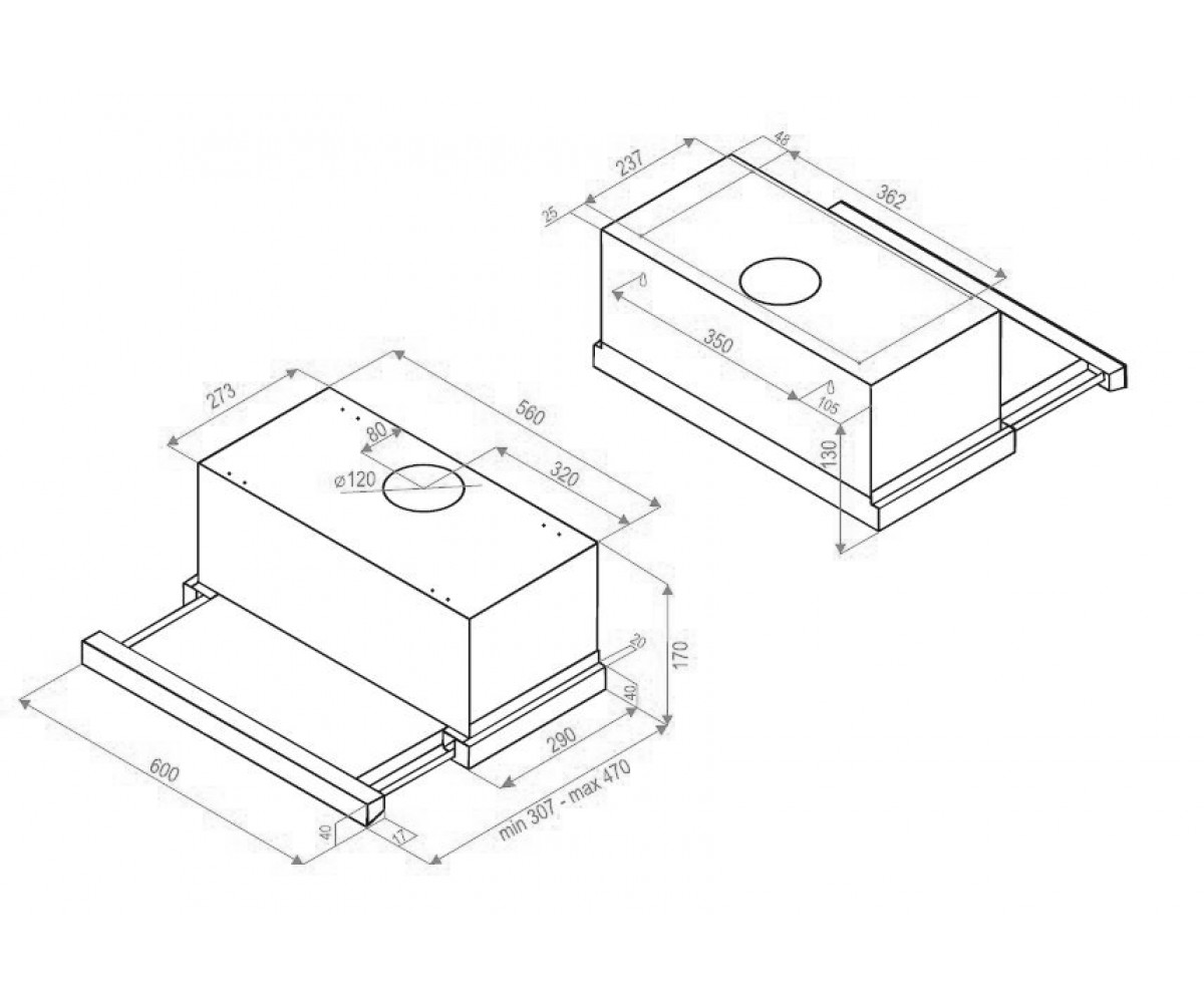 Кухонная вытяжка  ORZO TL 6010 W:Чертеж 