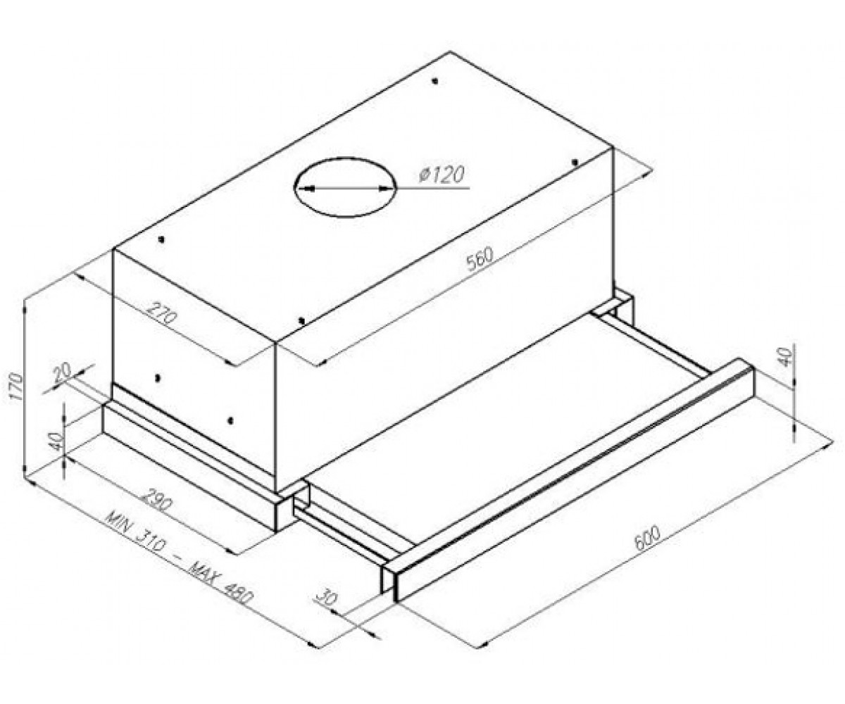 Телескопическая вытяжка  TL 6103 W LED:Чертеж 