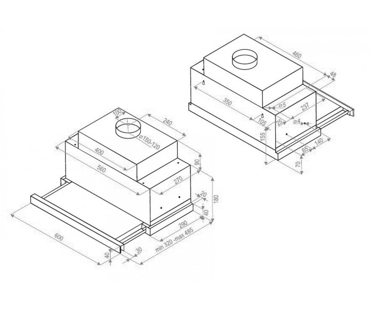 Кухонная вытяжка  ORZO TLS 6832 BL LED:Чертеж 