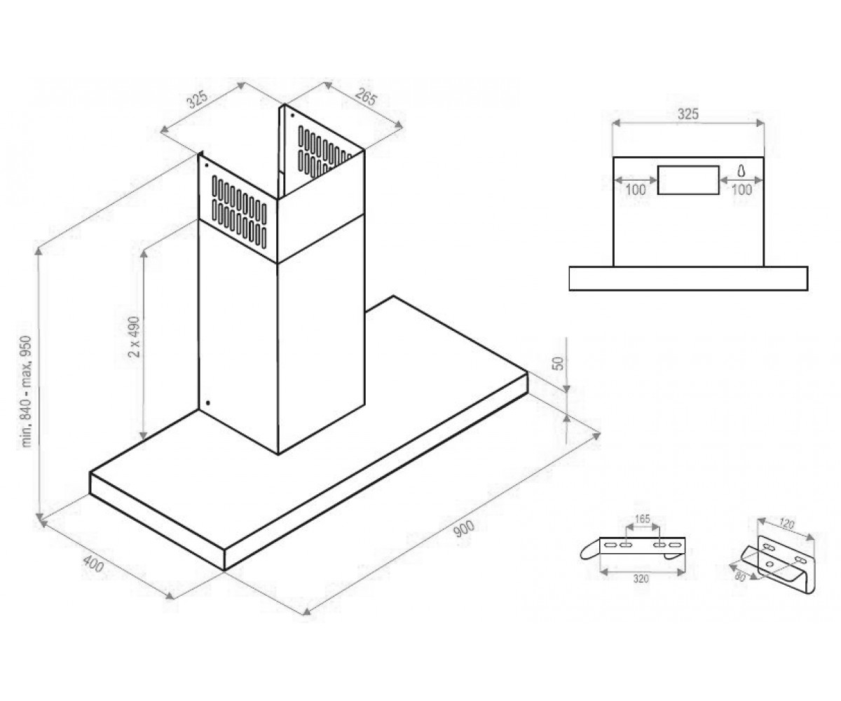 Кухонная вытяжка  ZITI TS 9101 BL:Чертеж 