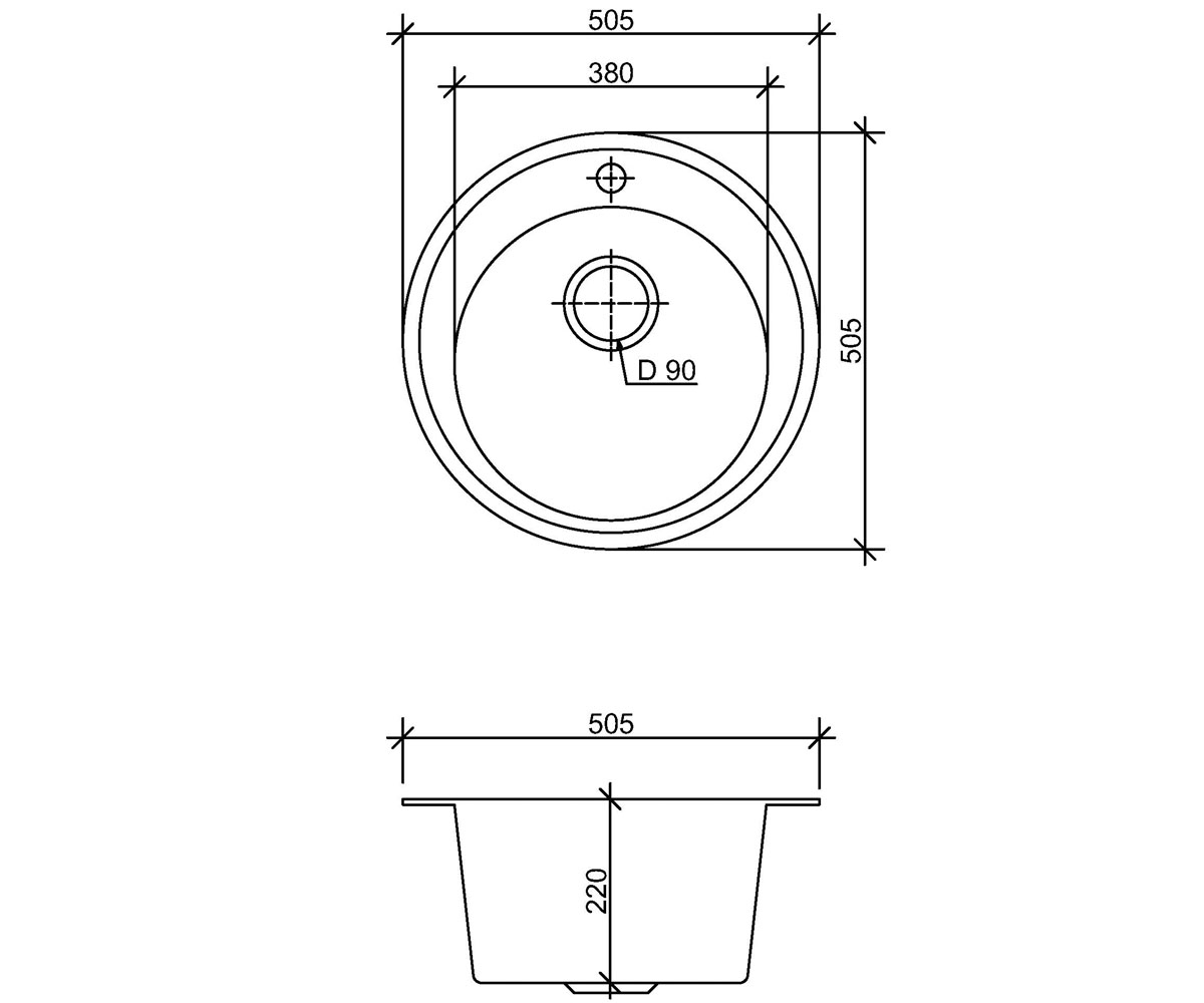 Кухонная круглая мойка  M01 GRAY:Чертеж 