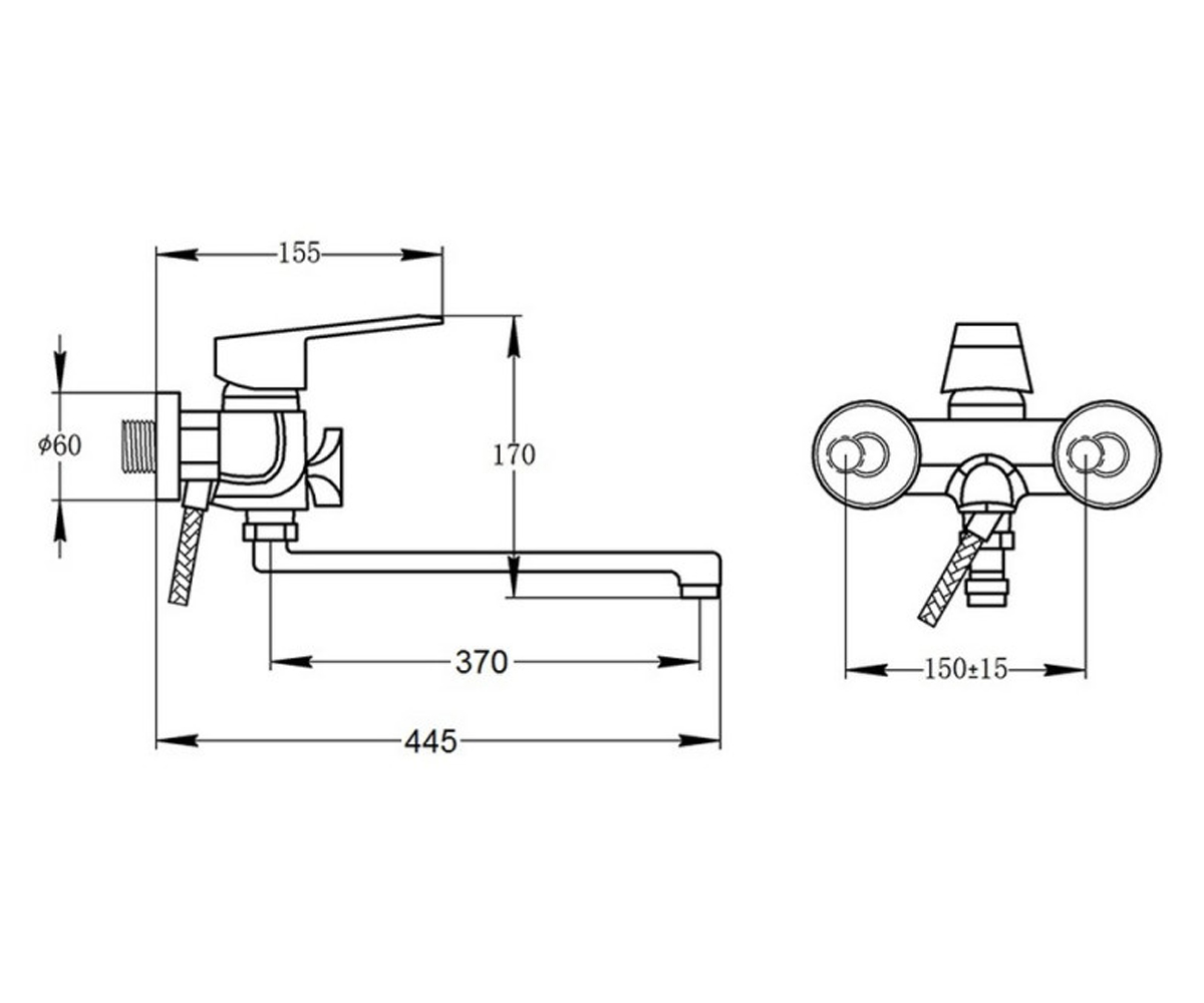 Смеситель с душем  P2209B-1:Чертеж 