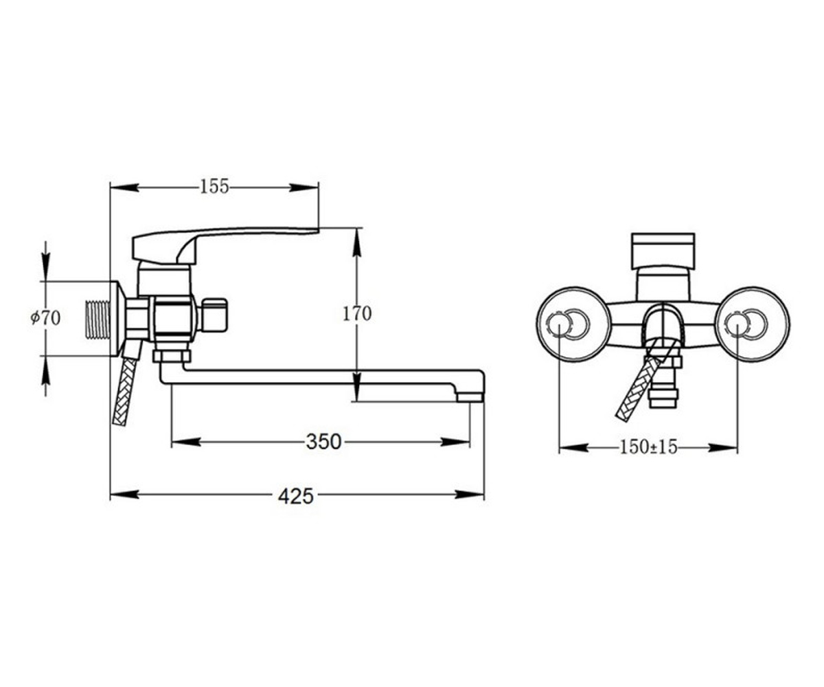 Смеситель с ручным душем  P2222B:Чертеж 