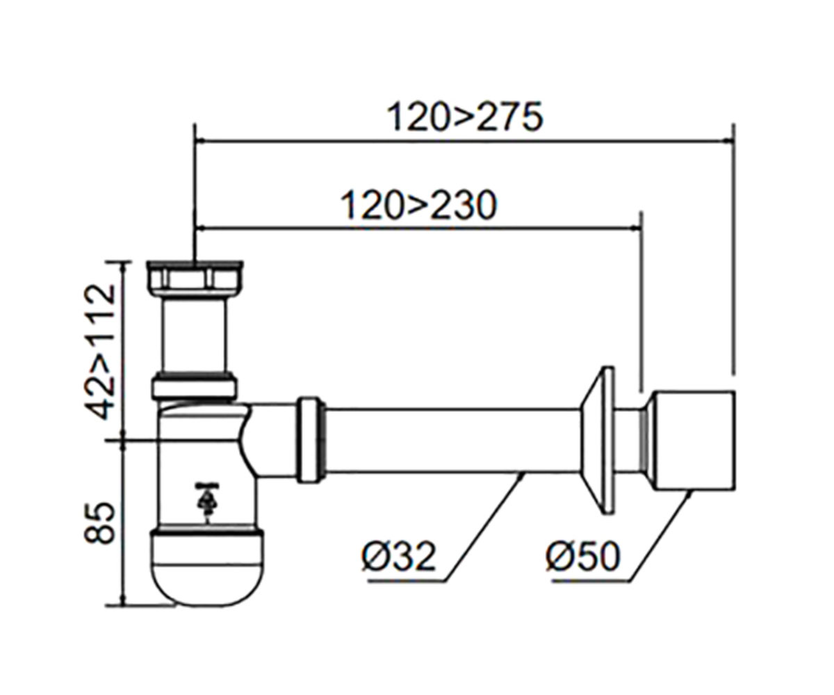 Сифон для умывальника  BASIC PR3-B4N35-001:Чертеж 