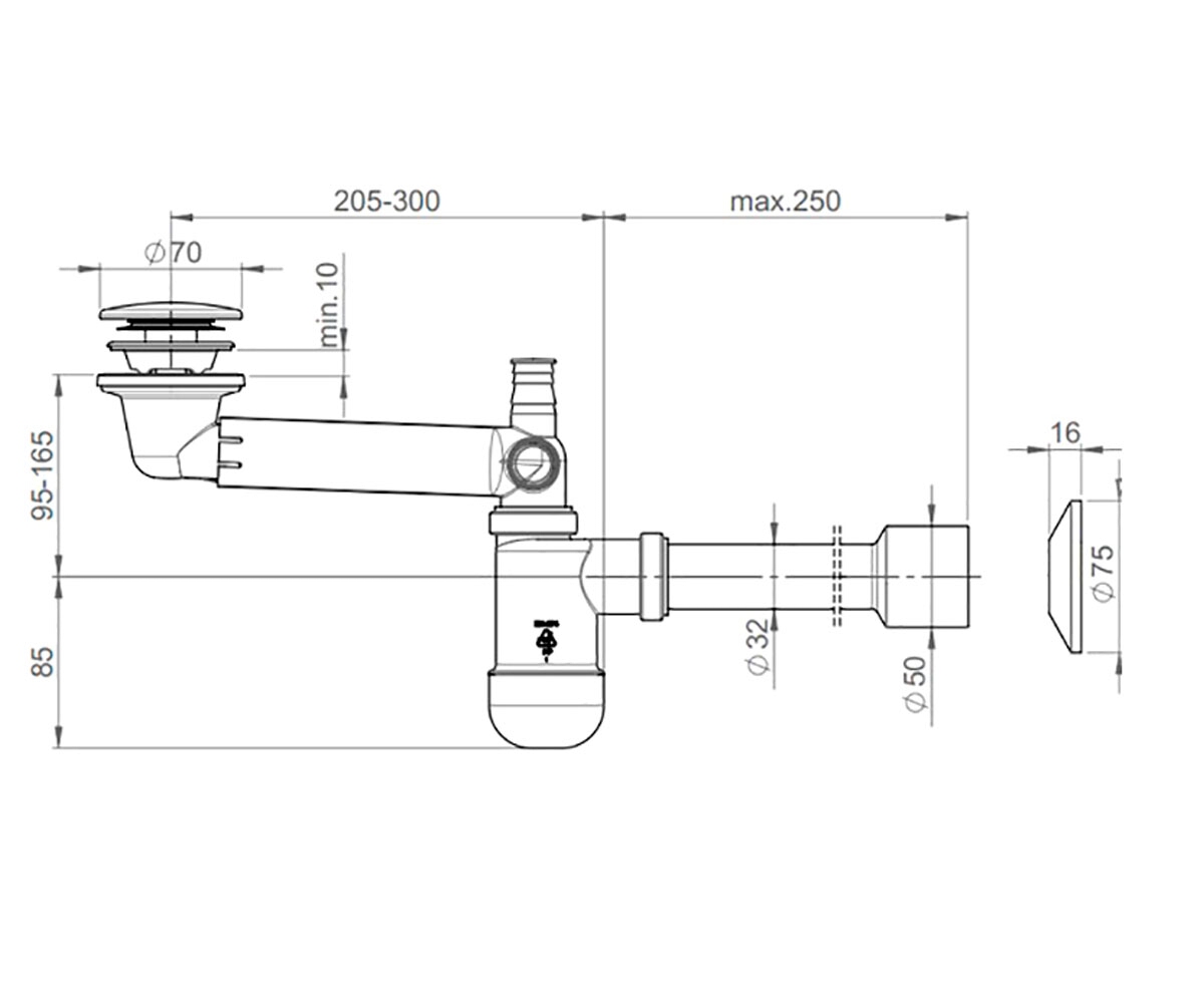 Сифон с донным клапаном  PRELOC PR3-C4N35-001:Чертеж 