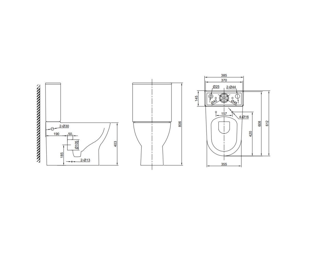 8009950 FRAME компакт безобідковий з пластиковою кришкою soft-close, білий (1 сорт)  FRAME 8009950:Чертеж 