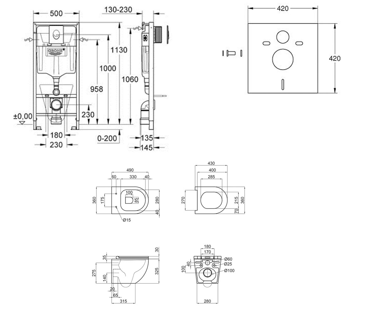 Унитаз с инсталляцией 5 в 1  ROBIN 38721001QT1333046ENRMB:Чертеж 