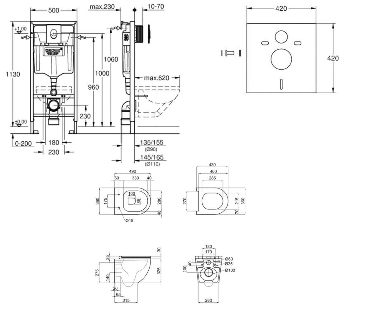 Унитаз с инсталляцией 5 в 1  ROBIN 38722001QT1333046ENRMB:Чертеж 