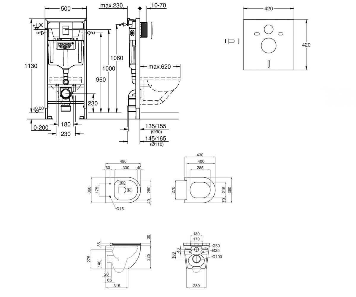 Унитаз с инсталляцией 5 в 1  ROBIN 38772001QT1333046ENRMB:Чертеж 