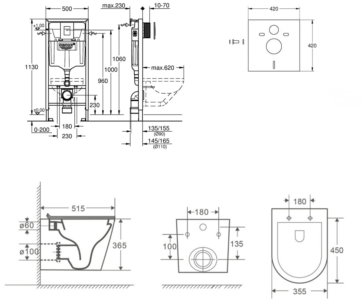 Унитаз с инсталляцией 5 в 1  SCORPIO 38772001QT1433053ERMB:Чертеж 