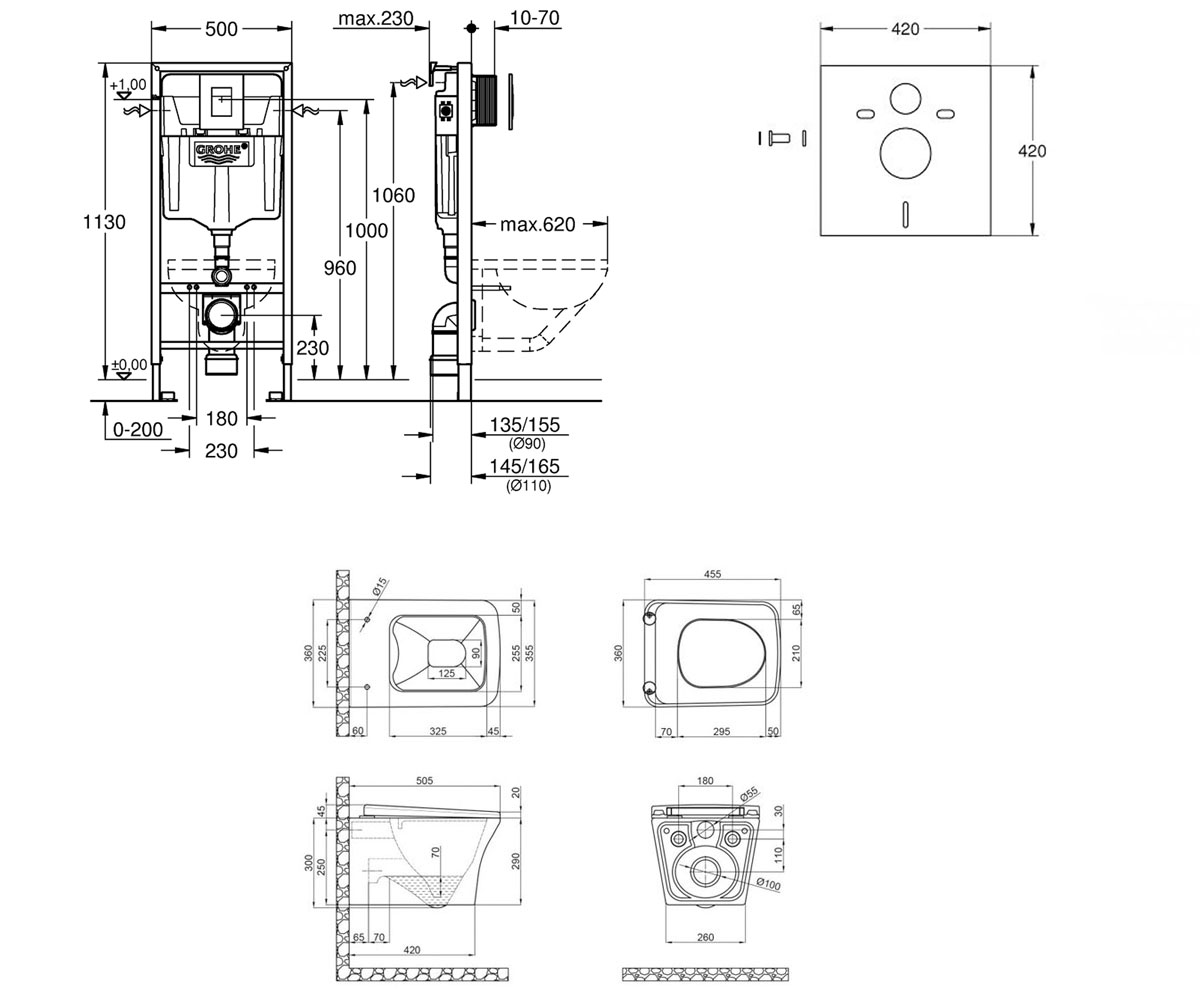 Унитаз с инсталляцией 5 в 1  GEMINI 38772001QT25332614EW:Чертеж 