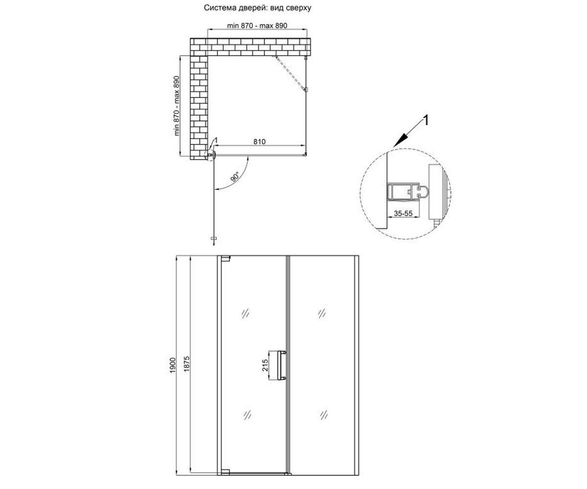 Душевая кабина 90x90 см  AQUARIUS AQUABLA1099SC6:Чертеж 