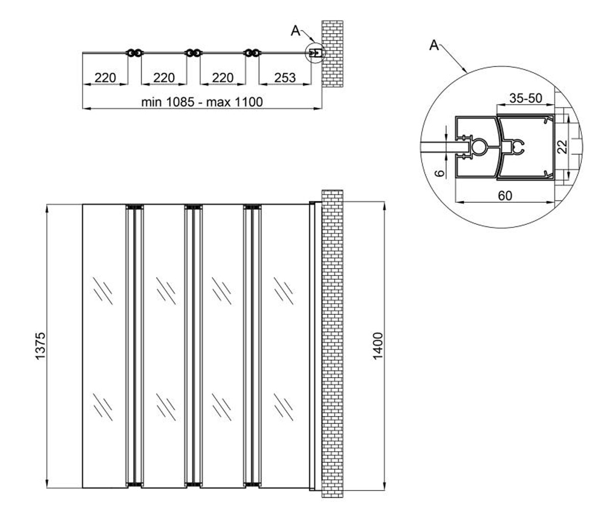 Ширма для ванны 110х140 см  GEMINI GEMWHI401114RP6:Чертеж 