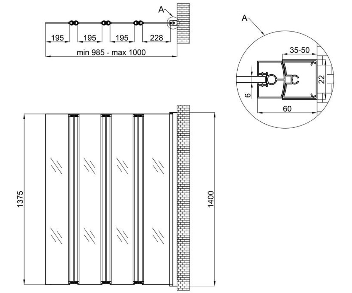 Ширма для ванны 100х140 см  GEMINI GEMWHI40114RP6:Чертеж 