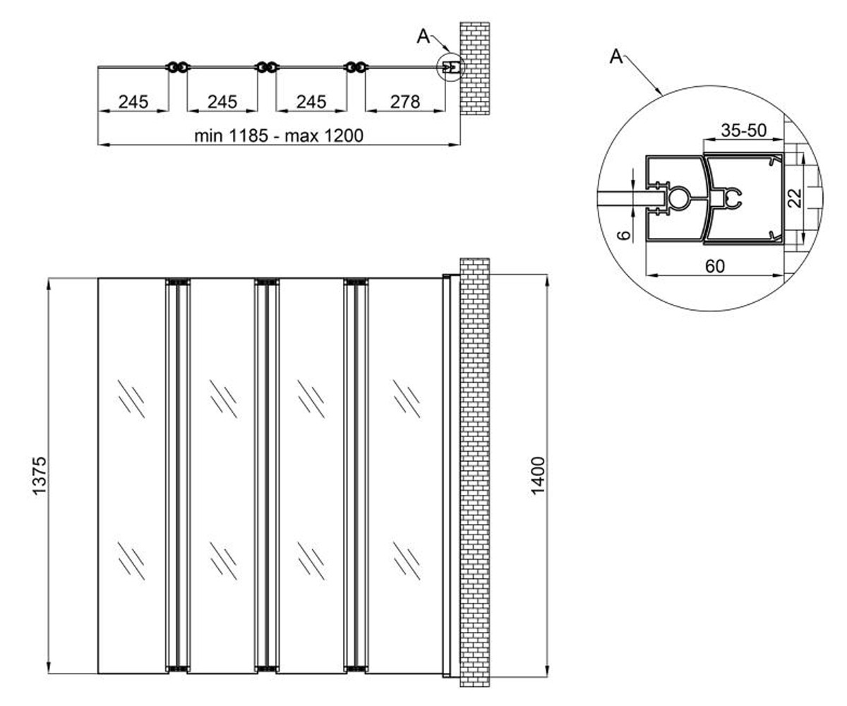 Ширма для ванны 120х140 см  GEMINI GEMWHI401214RP6:Чертеж 