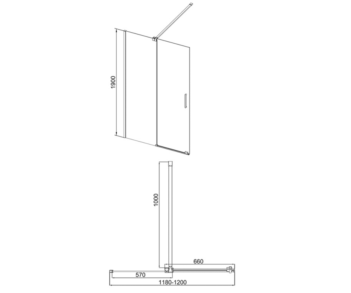 Душевая перегородка 120х190 см  WALK-IN GLIDE GLICRM2012C8:Чертеж 