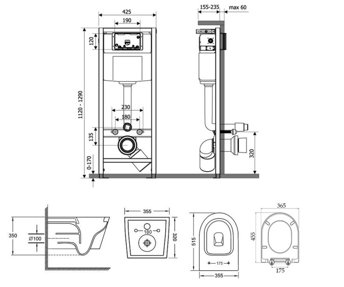 Унитаз с инсталляцией 4 в 1  SWAN M425M06CRMQT16335178W:Чертеж 