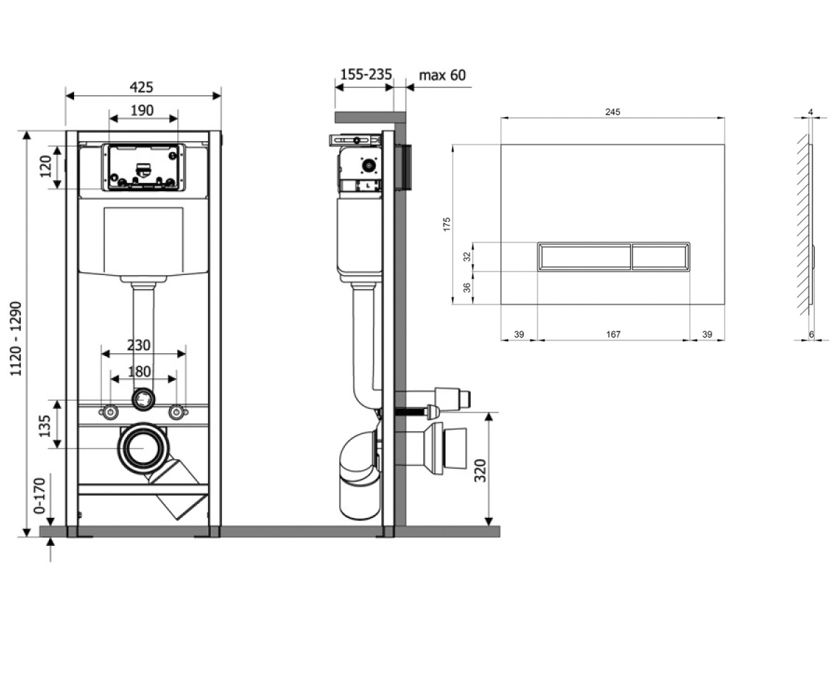 Инсталляция для унитаза 4 в 1  NEST QT0133M425V1105GW:Чертеж 