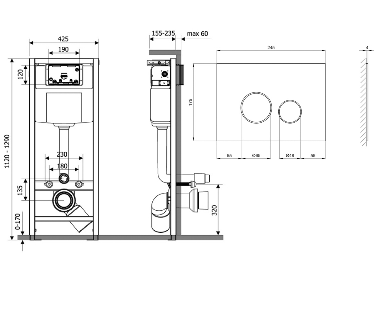 Инсталляция для унитаза 4 в 1  NEST QT0133M425V1164GW:Чертеж 