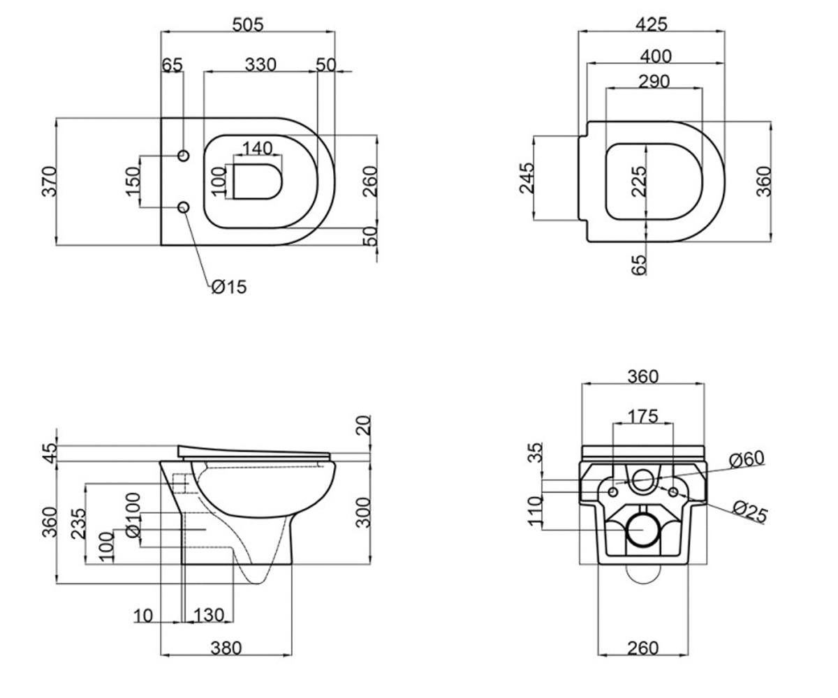 Безободковый унитаз  LARK QT0331159W:Чертеж 