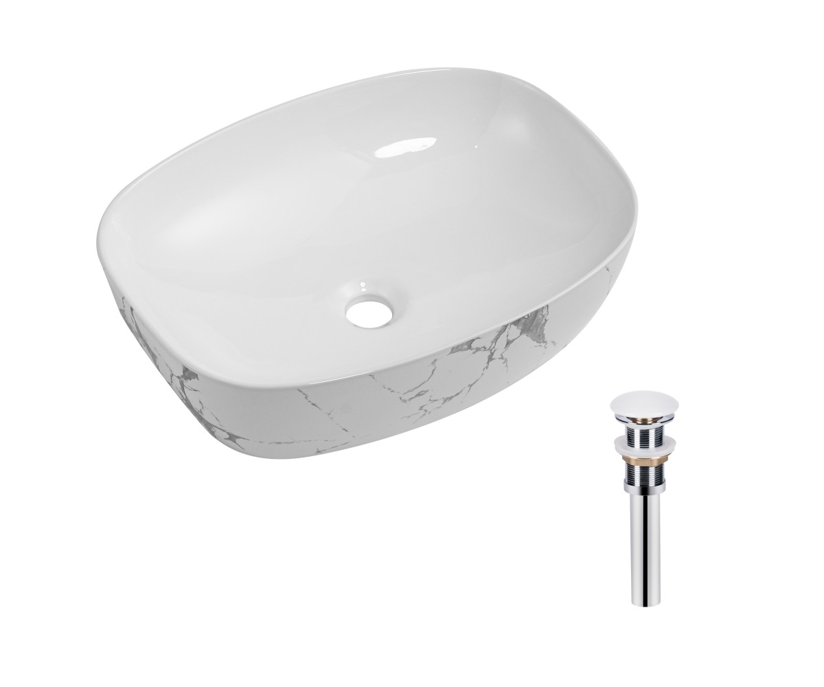 Раковина накладна Qtap Robin 500х380х140 мм, Marble, прямокутна, з донним клапаном QT04116302MR QTAP  QT04116302MR QT04116302MR