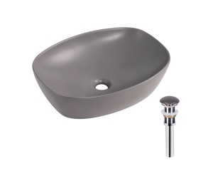 Раковина накладна Qtap Robin 500х380х140 мм, Stone grey, прямокутна, з донним клапаном QT04116302SG QTAP  QT04116302SG