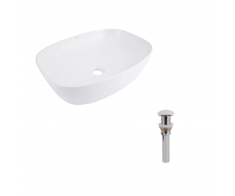Комплект Qtap Cardinal: Раковина накладна 500×380×140 мм, White, овальна + Донний клапан Pop-up PU02 QTAP  QT04116302W48464 QT04116302W48464